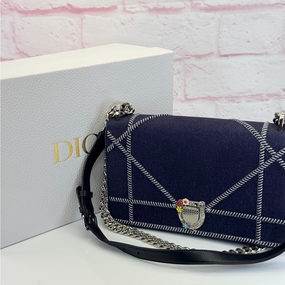 Dior Handbags - Christian Dior Denim Quilted Diorama Floral Spring Flap Bag